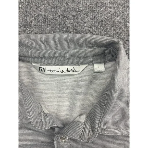 Travis Mathew Polo Shirt Men's Large Gray Stripe Pocket Short Sleeve Button - Picture 2 of 6